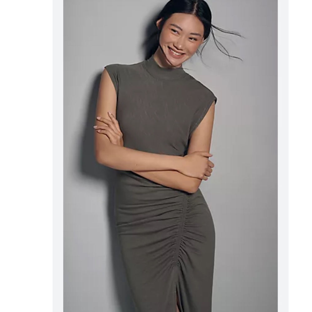 Mock-Neck Ruched 
Midi Dress
Daily Practice by Anthropologie
NWOT
Color- Green